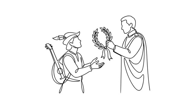 Bard Receives Laurel Wreath Award, One Line Art Illustration