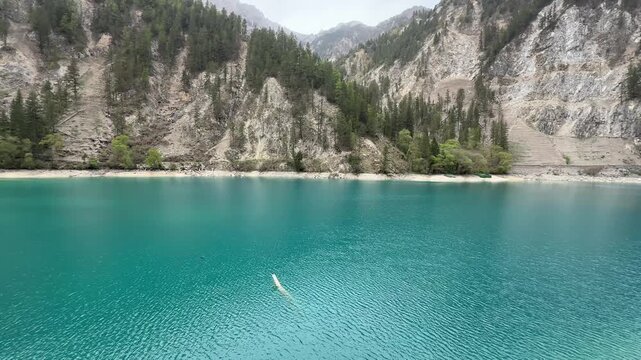 Tranquil Turquoise Lake with Fallen Log in Jiuzhaigou Valley, Sichuan