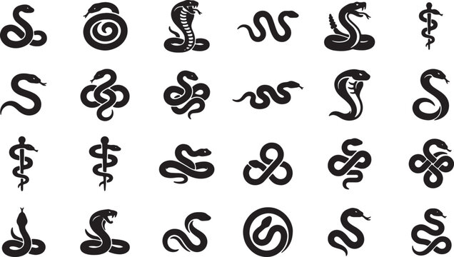 Collection of Various Snake Silhouettes for Design and Illustration