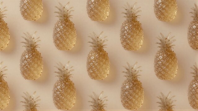 Golden pineapples in a repeating pattern on a soft beige background.