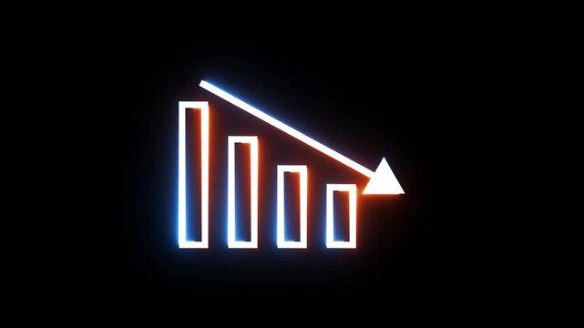 Animated falling bar chart graphic with a downward trending arrow.