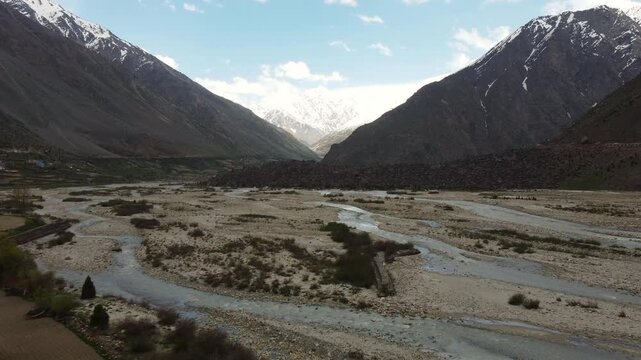 Scenic Drone Footage of Himalayan River and Rugged Mountain Landscape
