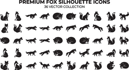 Fototapeta premium Premium Fox Silhouette Icons Set Collection for Graphic Design and Digital Art
