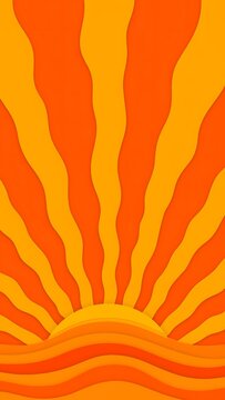 Vibrant Retro Sunburst Background with Wavy Horizon - Abstract Orange and Yellow Design Evoking Vintage Summer Vibes and Psychedelic Energy