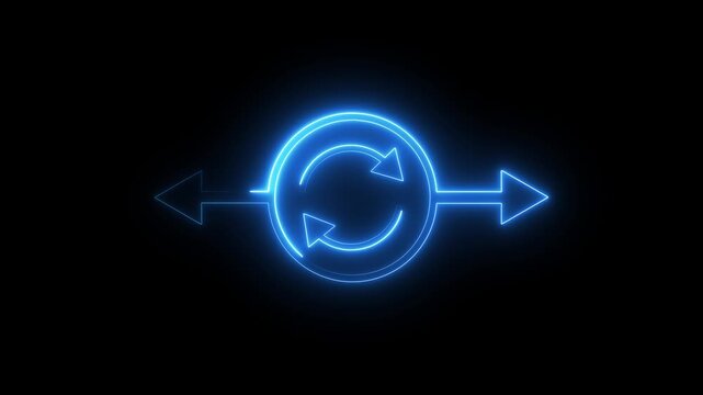 Neon blue arrow icon animation showing circular rotation and bidirectional movement.