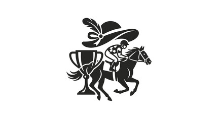 Obraz premium Horse Racing Jockey Trophy and Elegant Hat Icon - Equestrian Sport Symbol