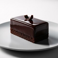 Obraz premium Elegant Dark Chocolate Glazed Cake with Chocolate Curl on White Background