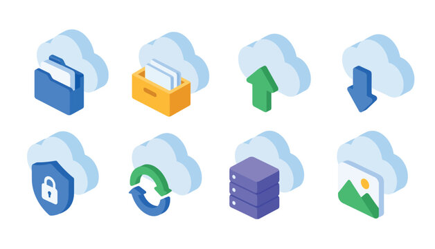 Cloud Storage Service Icons Set.