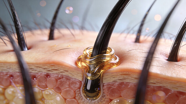 Hair follicle with oil secretion