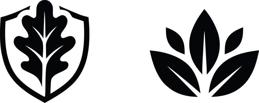 Oak leaf and botanical silhouettes minimalist logo designs for nature brands