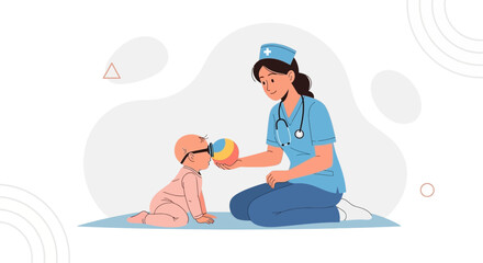 Obraz premium Nurse playing with baby, Healthcare illustration for pediatrics, child care, and medical concepts
