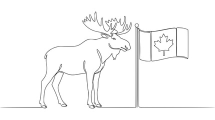 Obraz premium Moose and Canadian Flag Line Art - Symbol of Canada