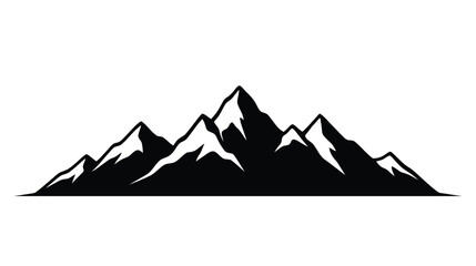 Mountain Range Silhouette Illustration with Snow Capped Peaks Isolated on White Background © Taufik-DeGra