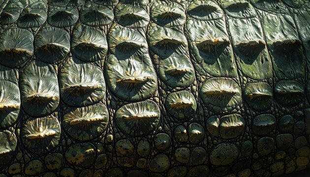 Close-up of Alligator Skin Texture with Scales and Patterns.