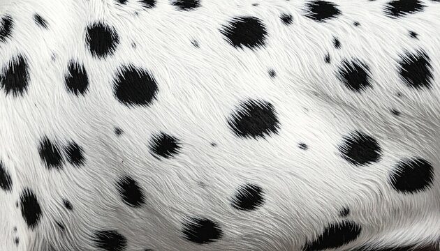Close-up of a Dalmatians distinctive white fur with black spots showcasing the unique pattern and texture of the dogs coat.