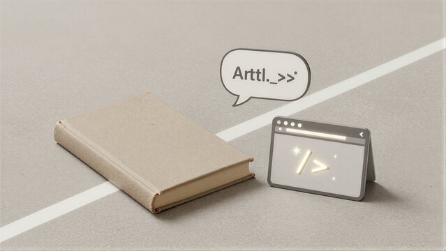 Book and code icon symbolize blending traditional knowledge with digital innovation.