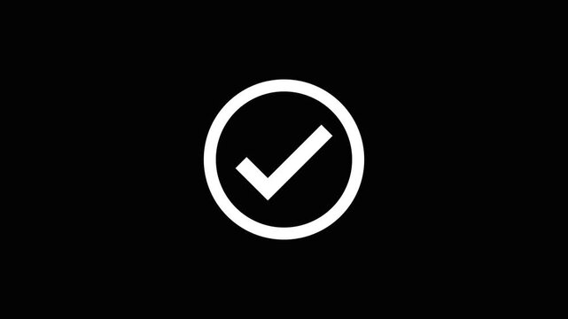 white Check Mark Circle Icon black Screen Chroma Key Loop Animation Success Approved Correct Sign ok