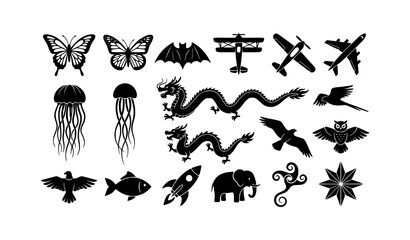 Obraz premium Festival Flying Kite Silhouette Collection Black and White Vector Art