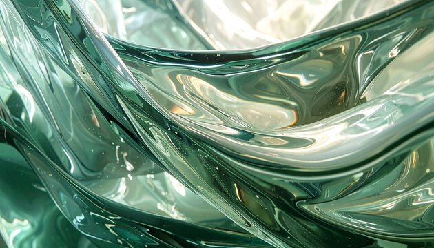 Abstract Green Liquid Flowing Waves with Metallic Sheen.
