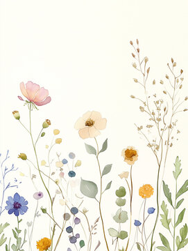 Delicate watercolor botanical digital paper floral background in soft basic beige tones