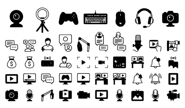 Live streaming and gaming setup icon set vector