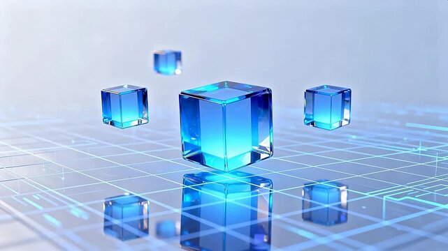 Blue transparent cubes on grid surface