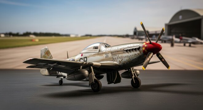 Classic Propeller Airplane on Runway, Ready for Flight