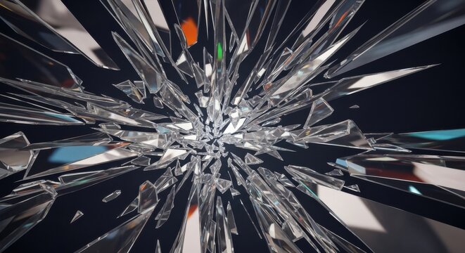 Explosive Shatter of Crystal Glass Fragments in Dynamic Motion