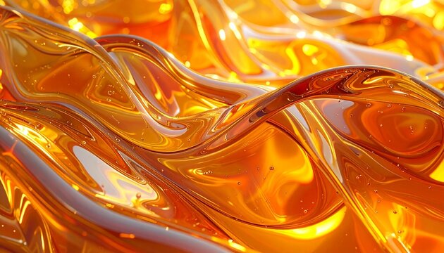 Abstract Golden Liquid Waves Flowing with Light Reflections.