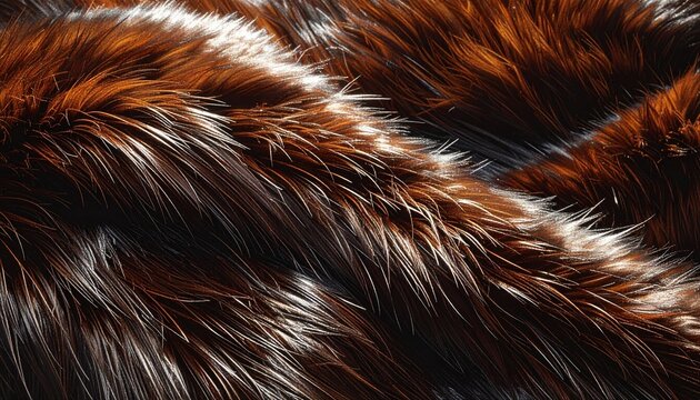 Close-up Macro Shot of Luxurious Brown and White Faux Fur Texture.