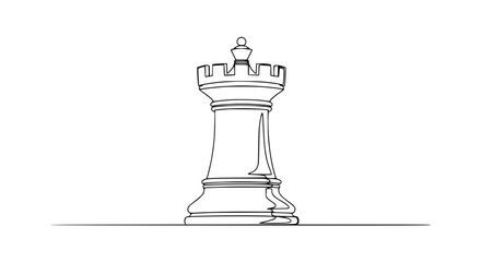 Single line drawing of a chess rook piece on a white background © Ellaut
