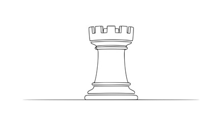 Single line drawing of a chess rook piece on a white background, strategy concept © Ellaut