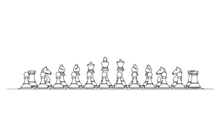Chess Set Line Art - Full Piece Arrangement © Ellaut