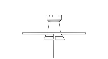 Minimalist chess rook icon, continuous line art, strategy concept, white background © Ellaut