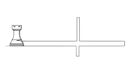 Chess Strategy, Rook Piece on Path with Intersection, Minimalist Line Art © Ellaut
