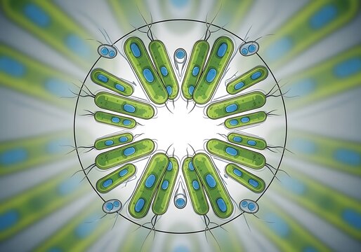 Circular Green Bacteria Microorganisms in Radial Pattern