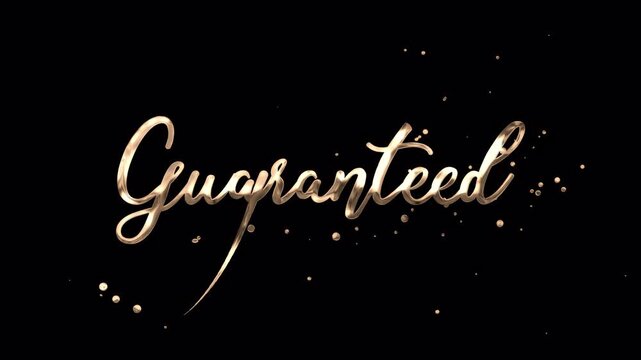 Guaranteed Gold Handwriting Animation with ink splashes droplets rendered in 4K resolution transparent background