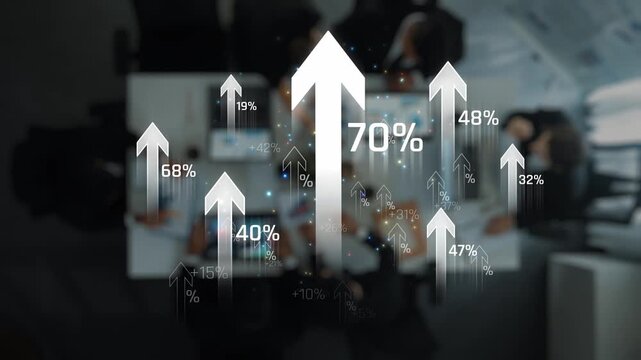 Dynamic Growth Indicators with Arrows and Statistical Percentages in a Modern Office Environment Sigmoid