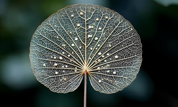 Closeup of intricate leaf skeleton with detailed vein structure and natural lighting showcasing botanical beauty