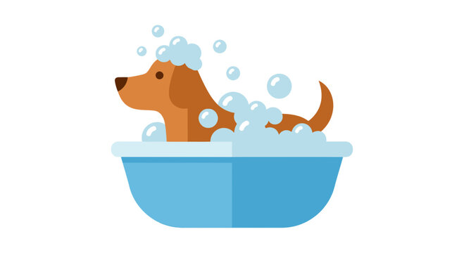 Dog taking a bath with soap bubbles