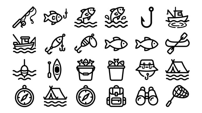 Fishing icons and symbols collection.