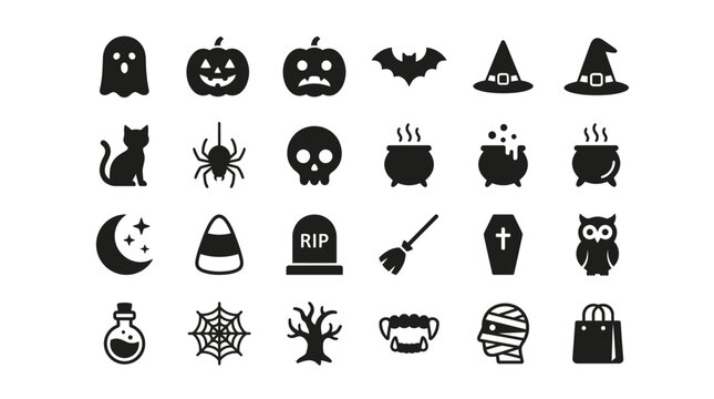 Halloween icons and symbols set.