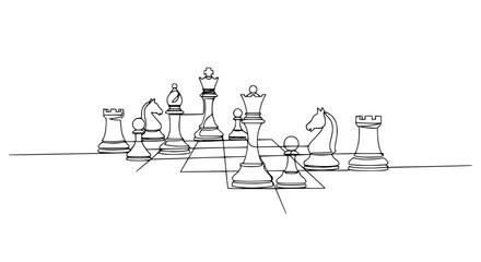Minimalist Chess Game Line Drawing - Strategy and Competition Concept © Fafa