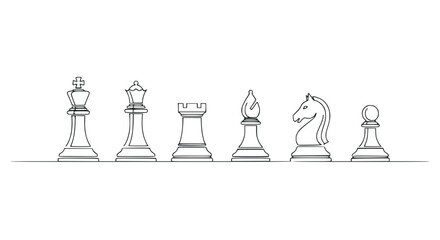Minimalist Chess Pieces Line Art - Strategy, Game, Competition, Intellectual © Fafa