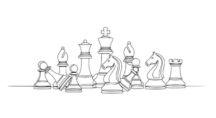 Chess Pieces Line Art - Strategy Game, King, Queen, Knight, Rook, Bishop, Pawn © Fafa