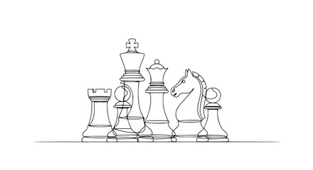 Minimalist Chess Pieces Line Art © Fafa