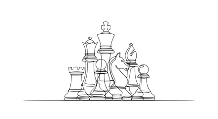 Minimalist Chess Pieces Line Art Drawing © Fafa