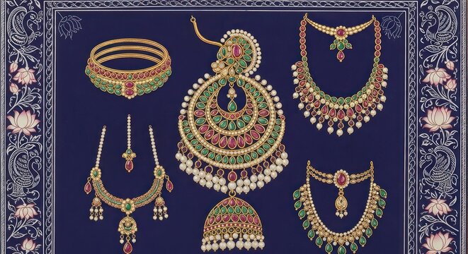 Exquisite Collection of Traditional Indian Jewelry Displayed Artfully.