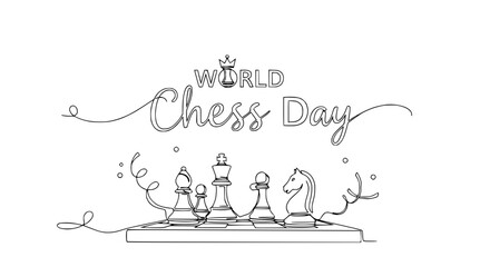 World Chess Day Celebration: One Line Art Chess Pieces and Typography © Fafa