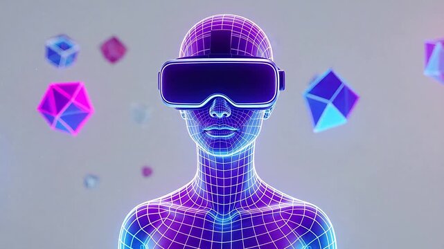 Virtual reality human figure with geometric shapes